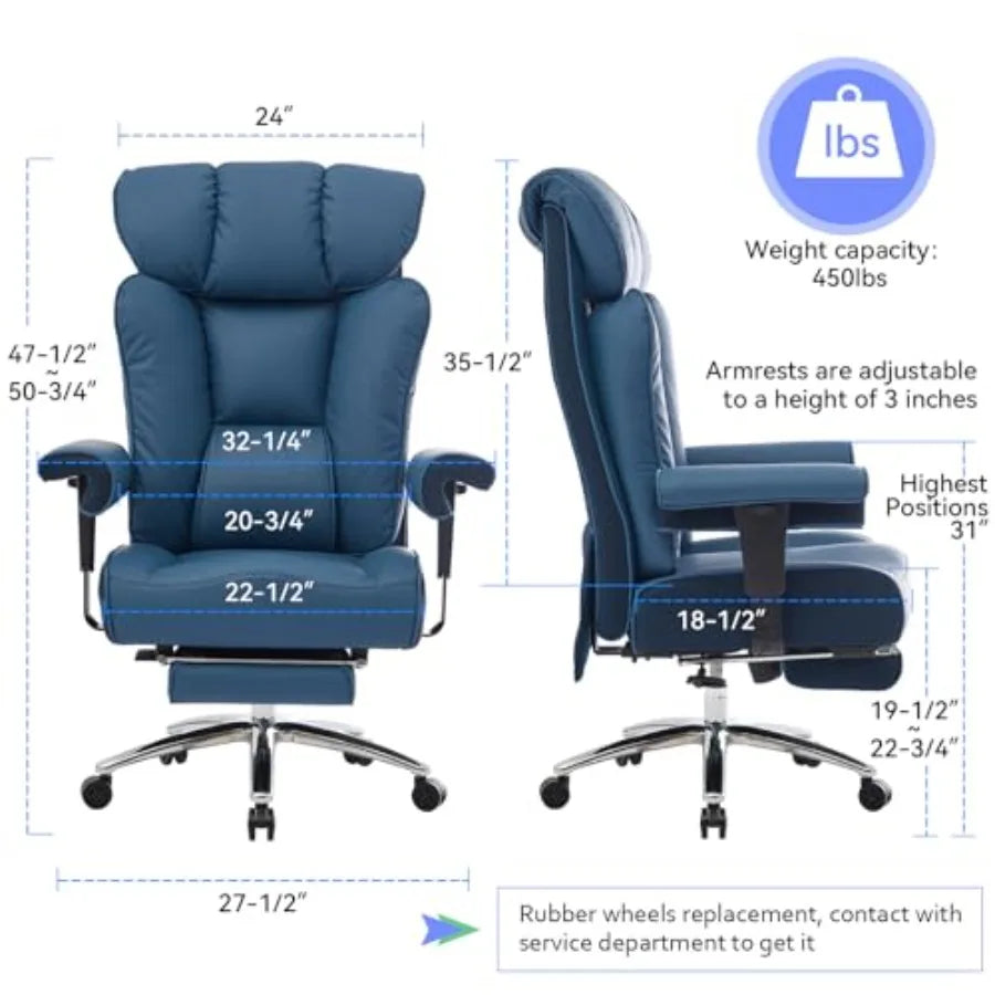 Ergonomic Office Chair 450LBS with Foot Rest High Back PU Leather Big and Tall Executive Chair with Adjustable Padded...