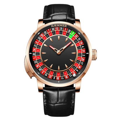 HAEMMER Men's Mechanical Watch Stainless Steel NH35 Watch Men's Push Button Roulette Rotating Sapphire Glass Watch Waterproof