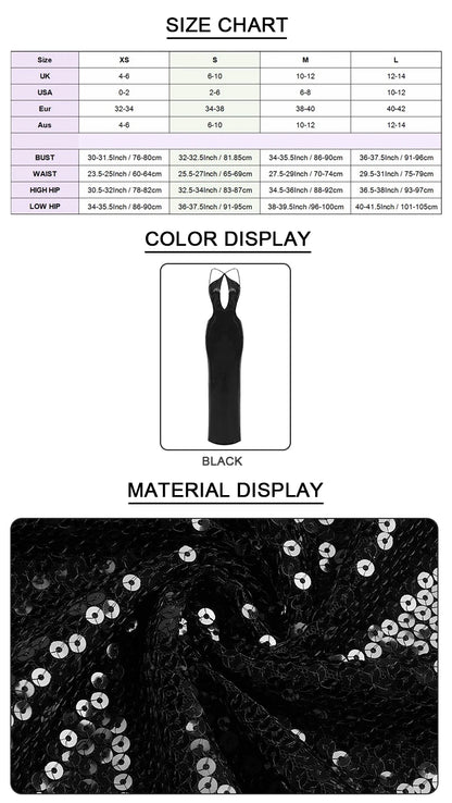 VC Women'S Luxury Party Dress Sexy Backless Black Sequins Long Dress For Special Events Female Clothing