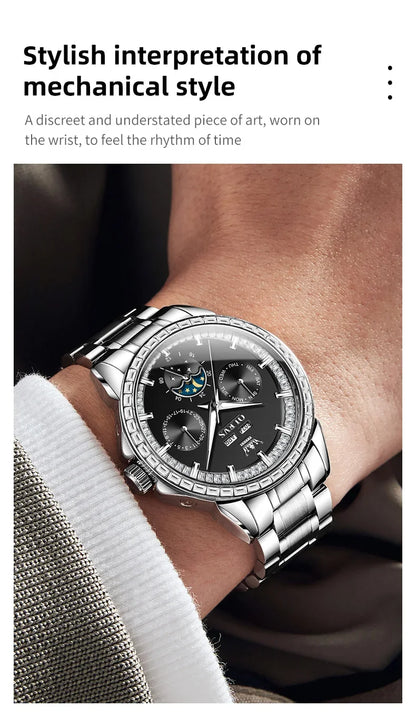 OLEVS 6695 NEW Men's Watches Full Multifunctional Dial Blue Leather Strap Calendar Week Moon Phase Waterproof Wristwatch...