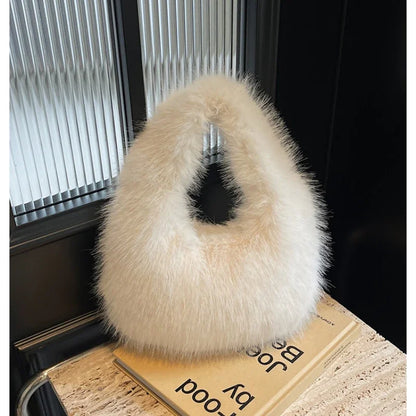 Solid Color Faux Fur Bag for Women Winter Soft Plush Handbags Ladies Small Elegant Tote Bags Fashion Trend Female Furry Purse