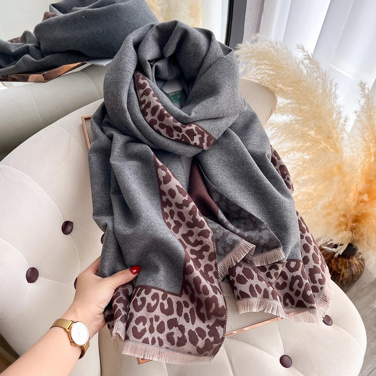 New Luxury Cashmere Plaid Leopard Scarf Winter Women Pashmina Shawls Warm Blanket Wraps Female Thick Scarves Bufanda...