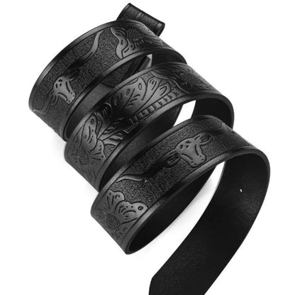 New Men's Western Cowboy Belt - Cool Handsome Black PU BELT Material Embossed Design and Stylish Alloy Buckle Men Belt