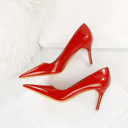 Fashion Women's High Heels Shallow Pumps Simple Office Shoes Pointed Toe Ladies Wedding Shoes Sexy Painted Leather Women Shoes