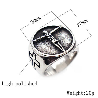 Vintage Catholic Jesus Cross Ring Men Punk Hip Hop Stainless Steel Biker Jesus Signet Rings Jewelry Amulet Gift Wholesale
