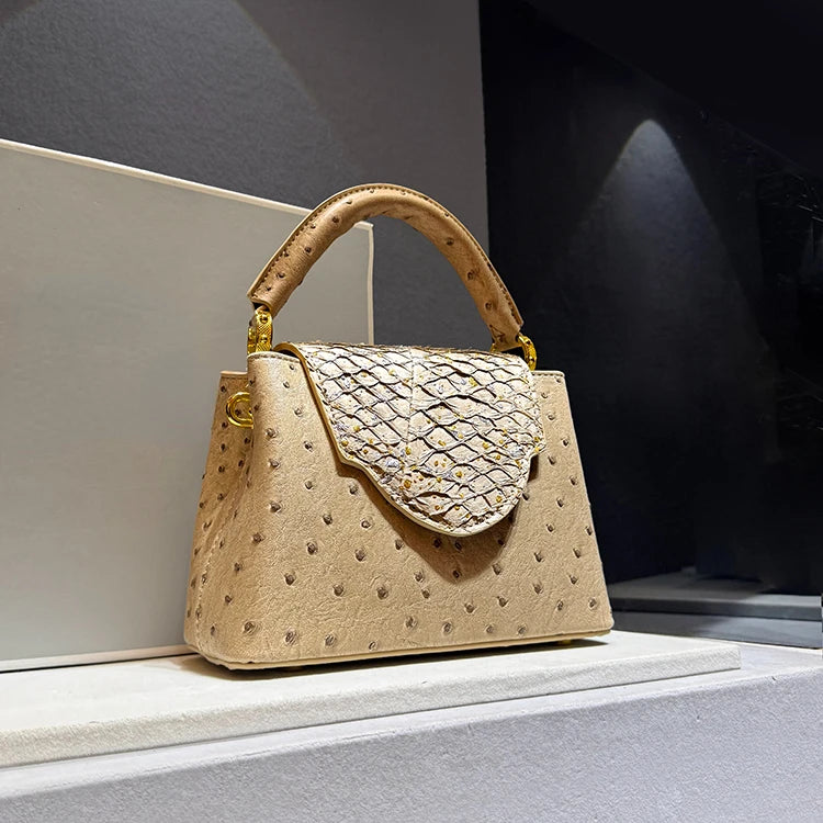 Luxury Designer Brand 가방 New High Quality Leather Handbag for Women Fashion Ostrich Print Single Shoulder Crossbody Bag...