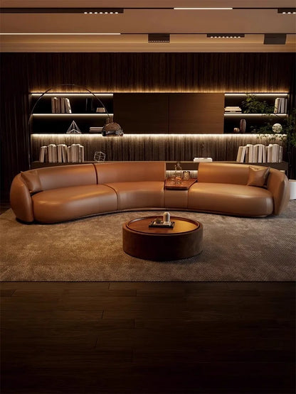 Italian curved leather sofa, premium luxury living room, beauty salon, office and reception area furniture - Kimlud