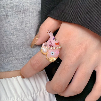 Colorful Enamel Oil Drip Doll Cute Russian Nesting Doll Green Frog Sweet Cool Stacking Ring for Women Girl Creative Jewelry