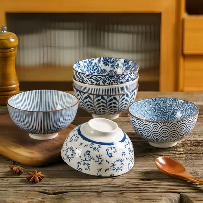 Japanese - style blue and white hand - painted 4.5 - inch ceramic bowl, retro - style rice bowl for home use. | Kimlud...