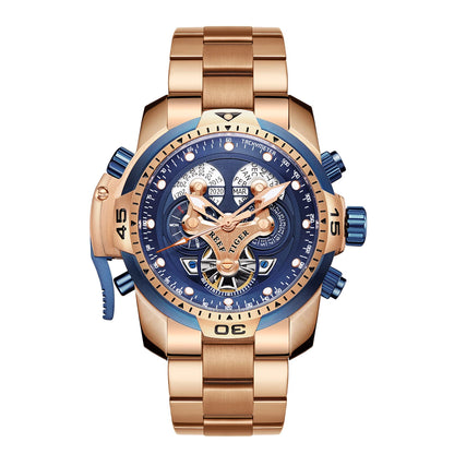 Reef Tiger Men's 46mm Automatic Mechanical Watch with Luminous Hands/Markers, Sapphire Crystal, and Year/Month/Day/Date Display