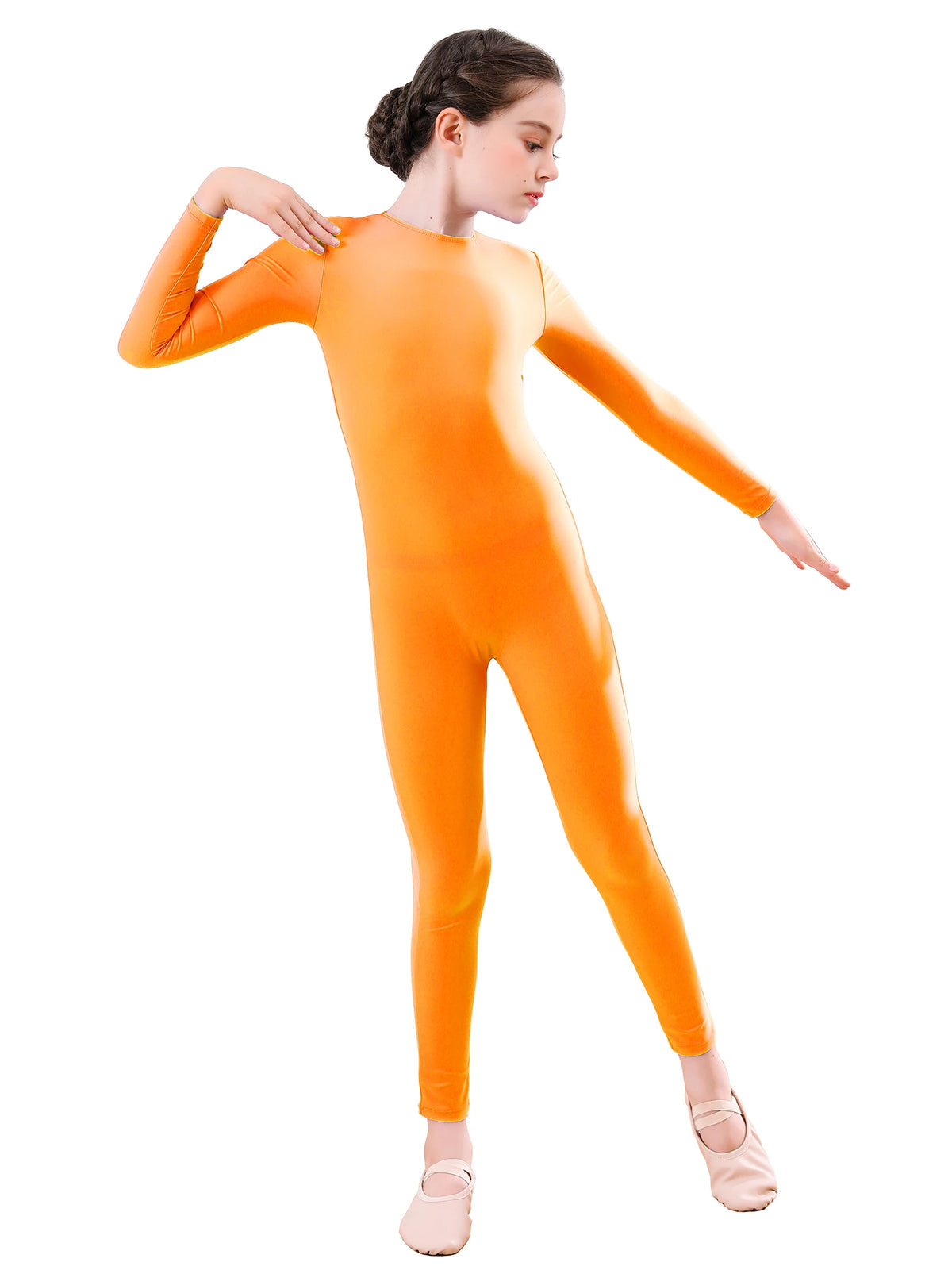 AOYLISEY Girls Black Long Sleeve Unitard Boys Gymnast Bodysuit Spandex Full Body Kids Jumpsuit Scoop Neck Dance Costumes