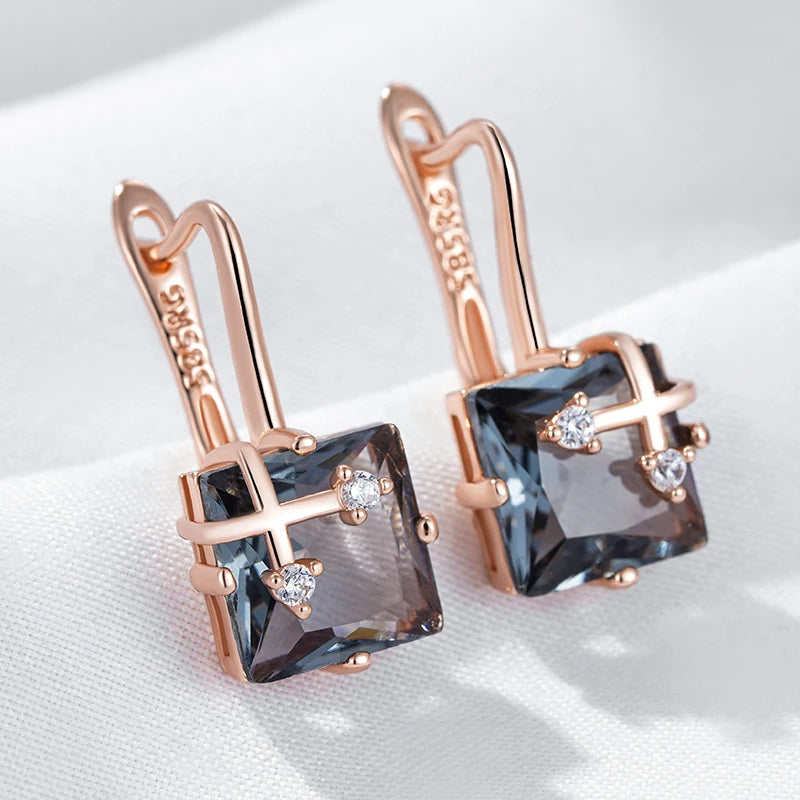 Kinel Hot Shiny Grey Natural Zircon Drop Earrings for Women Fashion 585 Rose Gold Color High Quality Daily Fine Vintage...