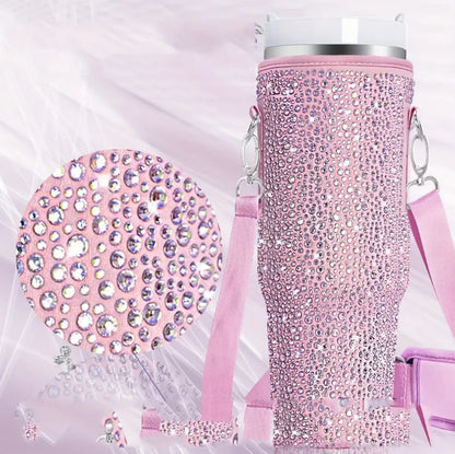 40oz Durable bling shiny rhinestone Water Bottle Bag protecting case For Stanley  Cup Sleeve with Strap Outdoor Pouch