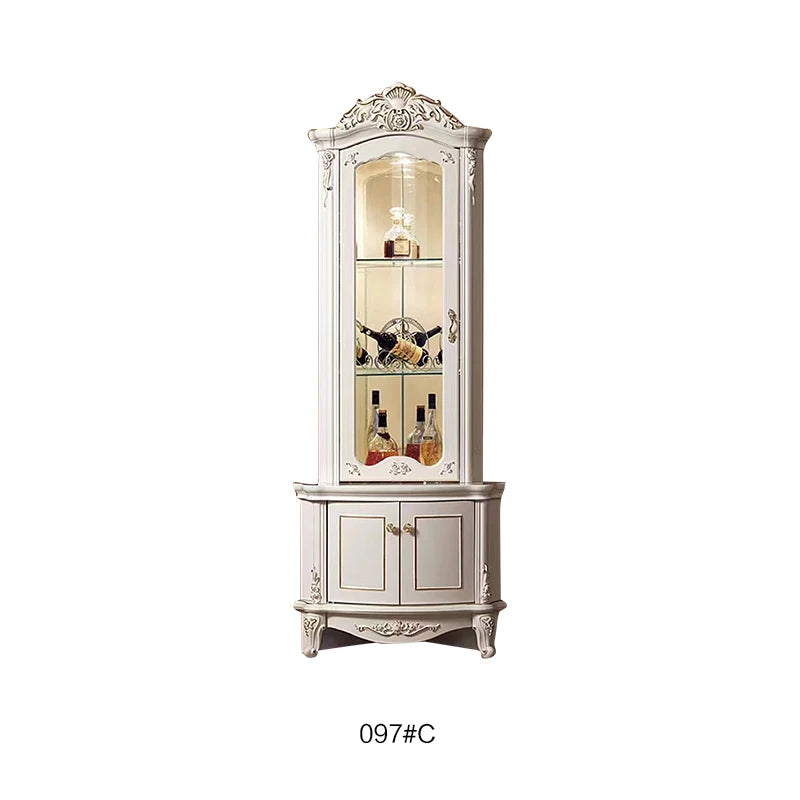 Style Luxury Wood Wine Rack Sideboard Cabinet Storage Home Furniture Royal Living Room Wooden Glass Display Wine Cabinet...