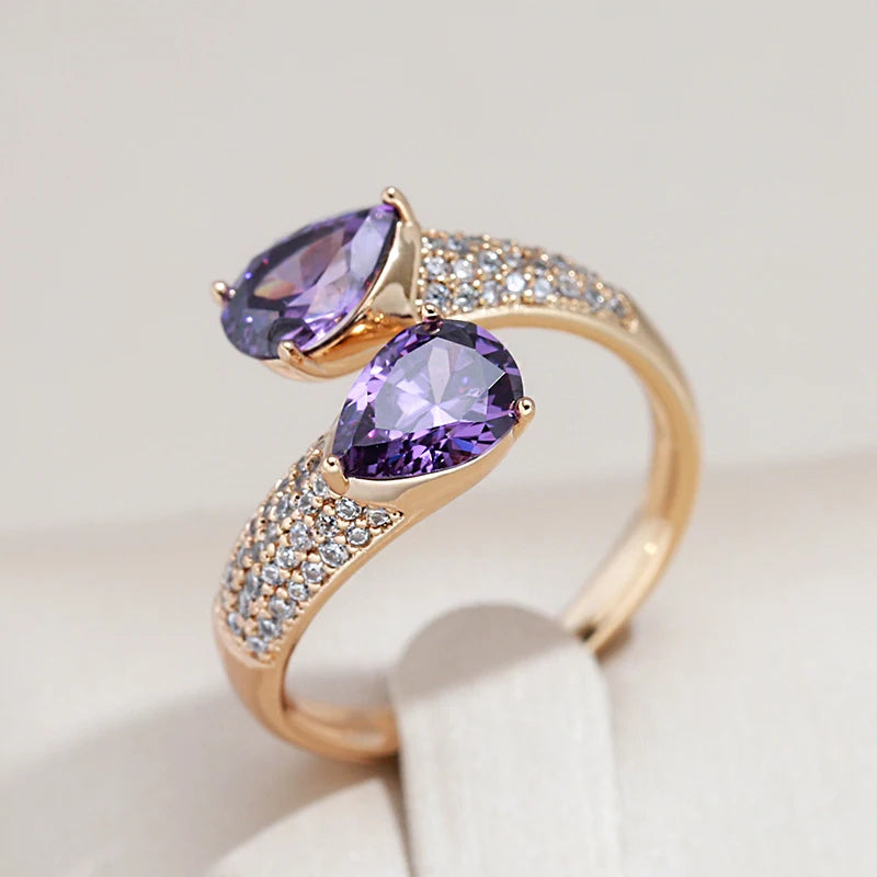 Kinel Hot Luxury Purple Natural Zircon Ring For Women 585 Rose Gold Color Open Ring Vintage Wedding Daily Fine Jewelry |...