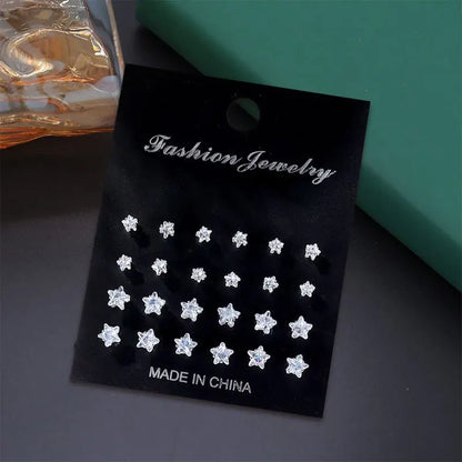 12 Pairs Set Stainless Steel Stud Earrings with Gemstone Buds Round Earrings Unisex Fashion Jewelry Gifts | Kimlud...