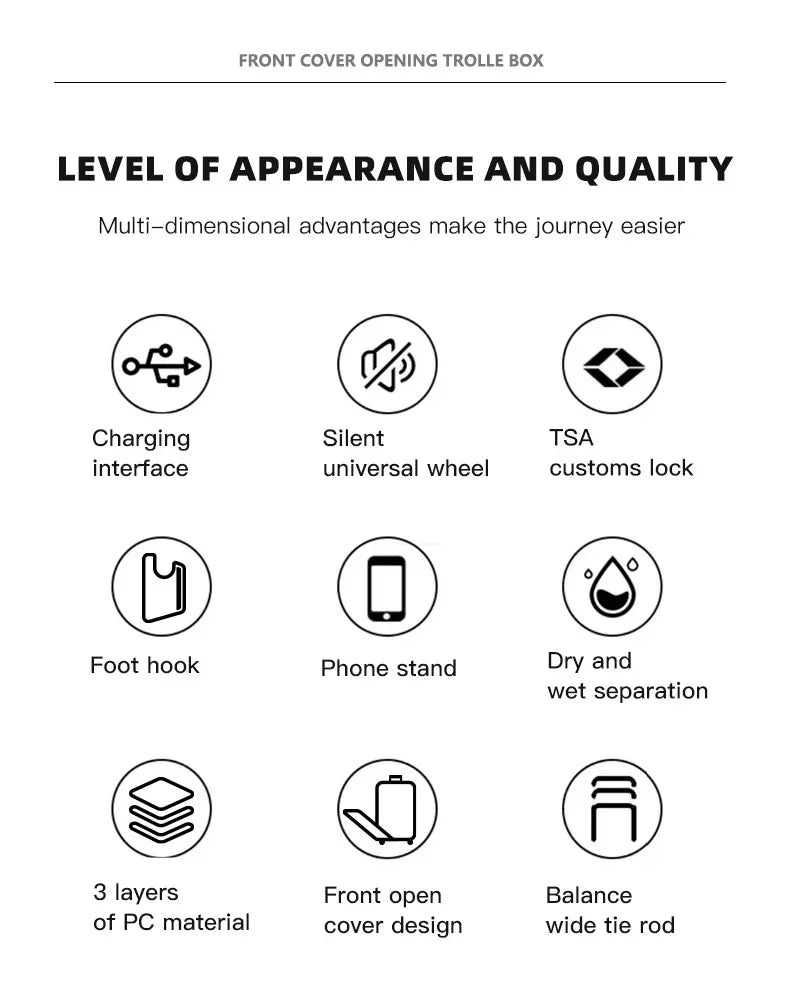Premium PC Wide Trolley Luggage Front Opening Multi-Functional Women's 20-Inch Boarding Box and Men's 24-Inch Suitcase...
