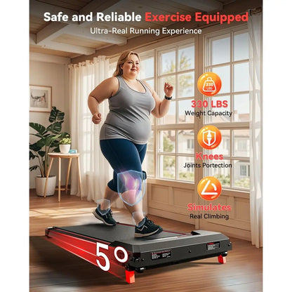Compact Desk Treadmill with Incline, 2.5HP Quiet Portable Treadmill for Home/Office, 330 lbs Capacity, Remote & LED Display