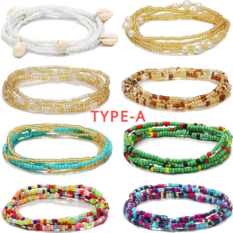8PCS African Waist Beads for Women Teen Girls Elastic Layered Belly Bead Body Chain Waist Beads Pack Colorful Waist Jewelry - Kimlud