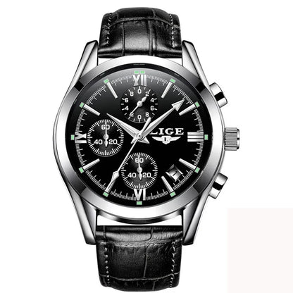 LIGE Fashion Men Watches Top Brand Luxury Military Quartz Watch for Men Business Leather Waterproof Casual Sport Chronograph New