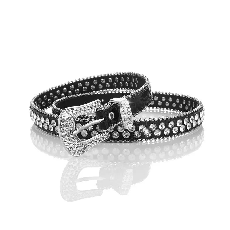 Sexy Leopard Rhinestone Belt Women's Bling Belt Punk Y2k Metal Buckle Sequin Belts Pu Fashion Waistband Jeans Pants...