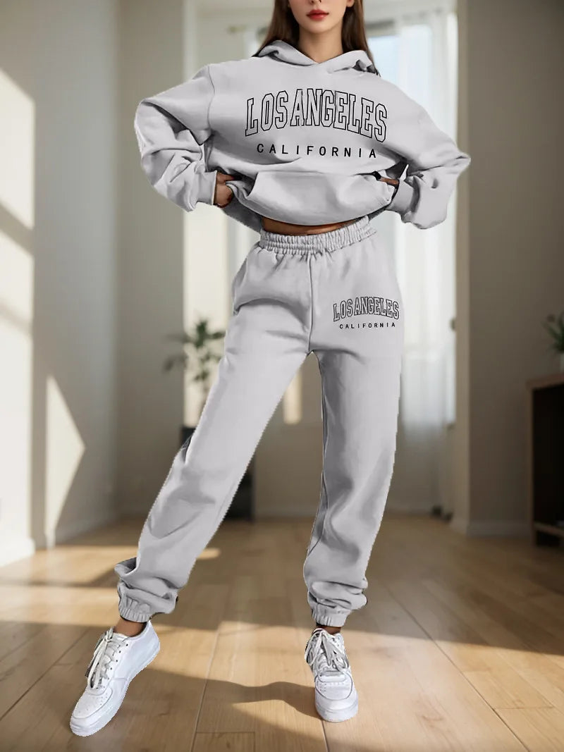 Women's Hoodies Two Pieces Sets Fashion Letter Print Pullover Sweatpants 2Pieces Set Sweatshirts Trousers Suit For Women Hooded