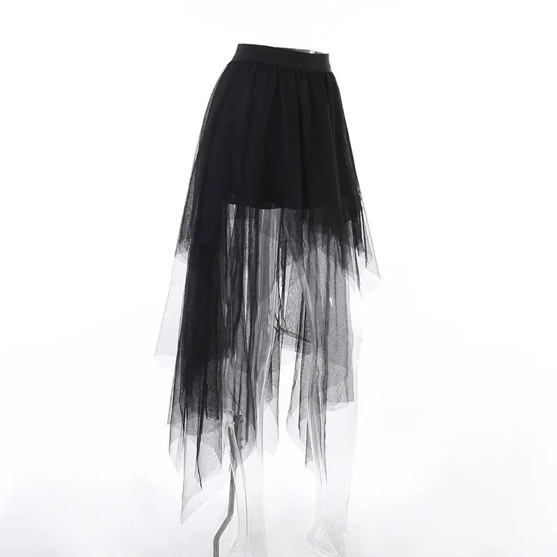 Casual Skirts Punk Sexy Net Yarn High-Waisted Irregular Skirt for Women Summer New European and American Gothic Style Versatile