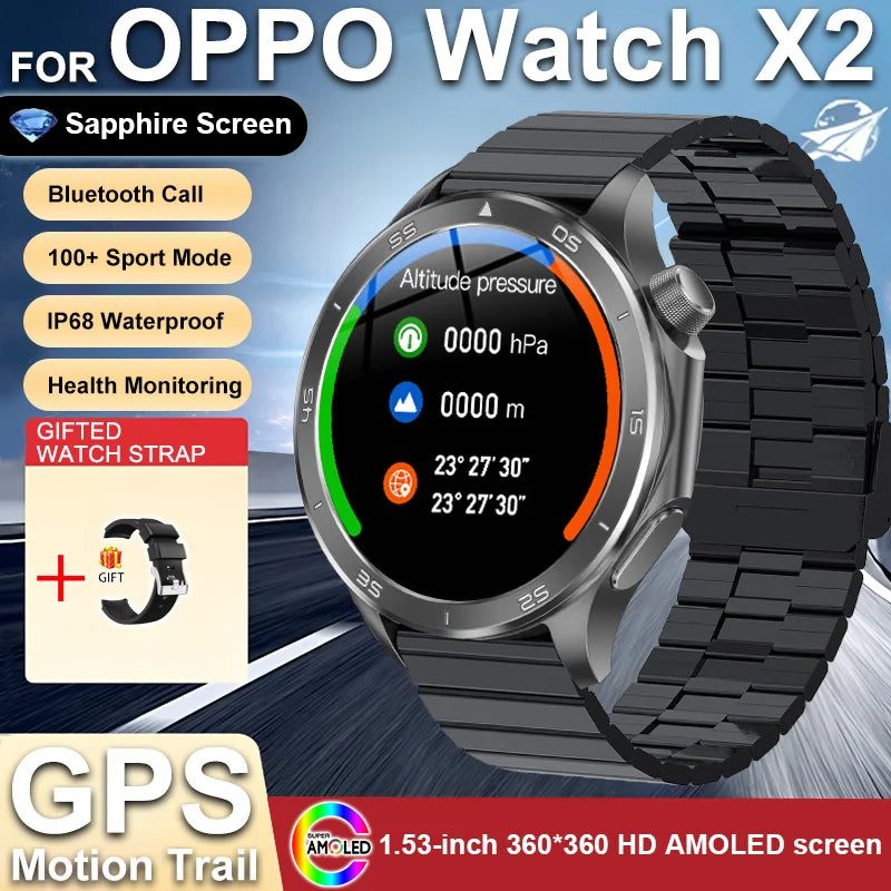 2025 NEW OPPO WANCH X2 MAX Outdoor Sports Men SmartWatch GPS Motion Trajectory Compass AMOLED Screen IP67 Waterproof Smart Watch