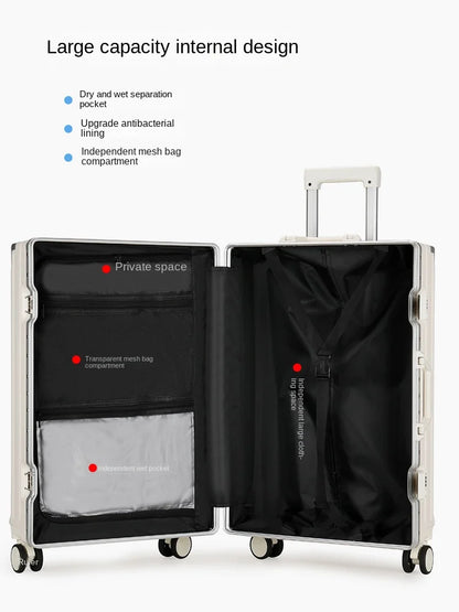 New Suitcase 30 inch Aluminium Frame USB Charging Luggage Carrier Boardable 20 inch Cabin Suitcases on Wheels with Cup Holder