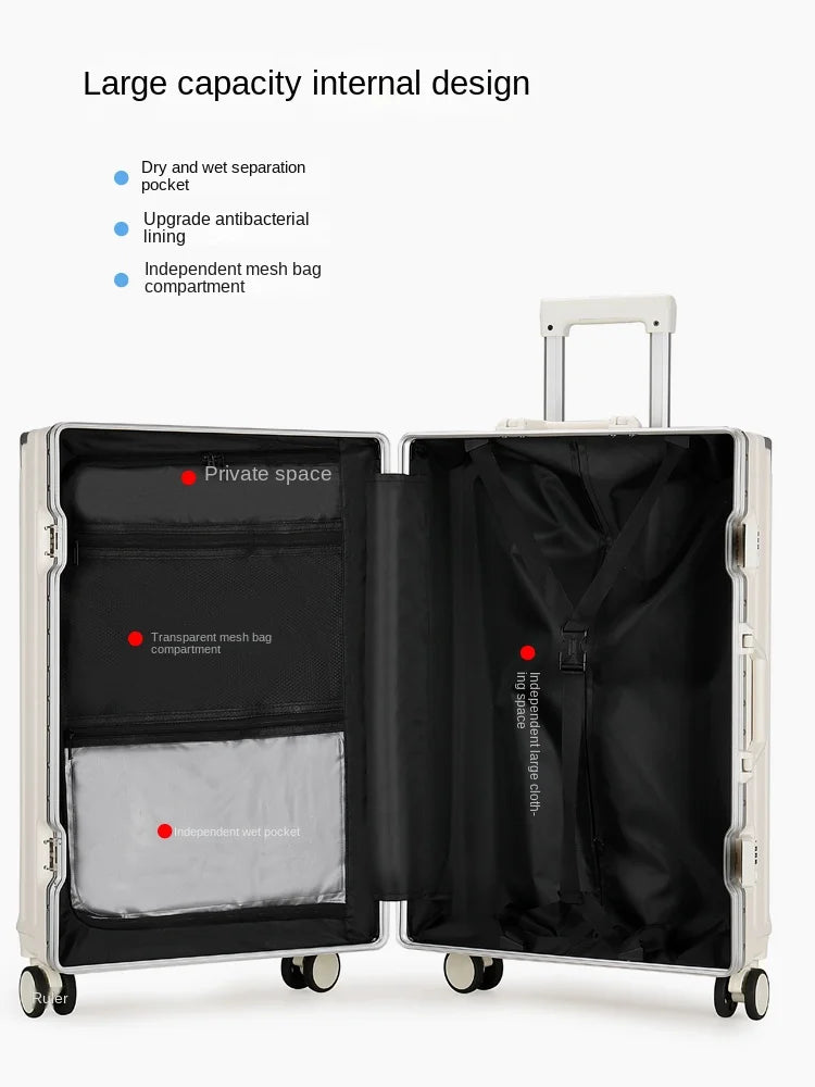 New Suitcase 30 inch Aluminium Frame USB Charging Luggage Carrier Boardable 20 inch Cabin Suitcases on Wheels with Cup Holder