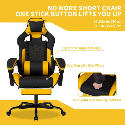 Ergonomic Massage Gaming Chair with Footrest Headrest Lumbar Support High Back PVC Leather 300LBS, Customized