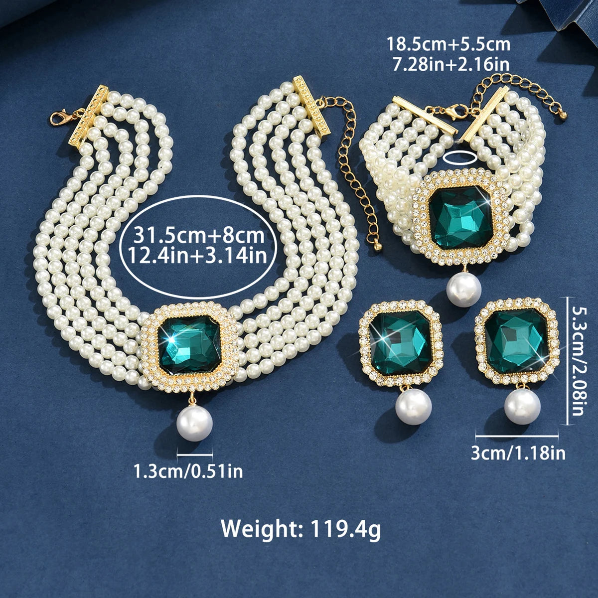 Women's Fashion Light Luxury Short Style Imitation Pearl Rhinestone Necklace Earrings Bracelet Jewelry Set Party Festival Gift