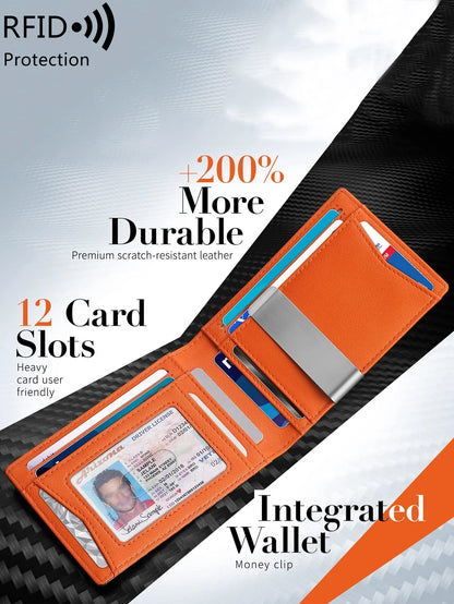 Minimalist men's wallet multifunctional RFID blocking front pocket portable card holder solid color large capacity 11 cardwallet