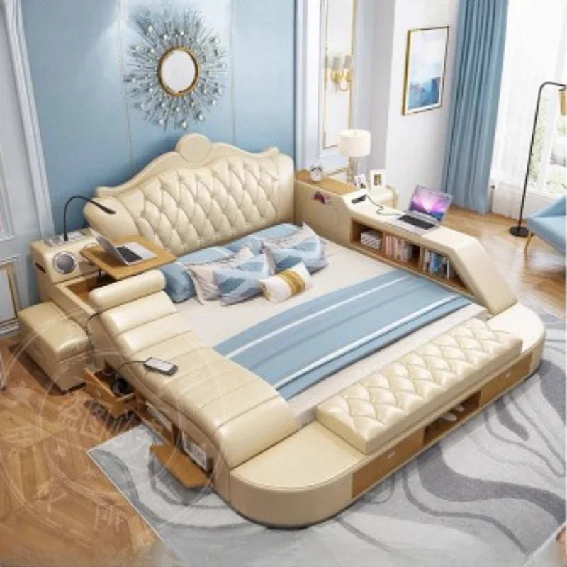 Headboard Storage Double Bed Queen Drawers King Size Smart Bed Luxury Princess Modern Letto Matrimoniale Bedroom...