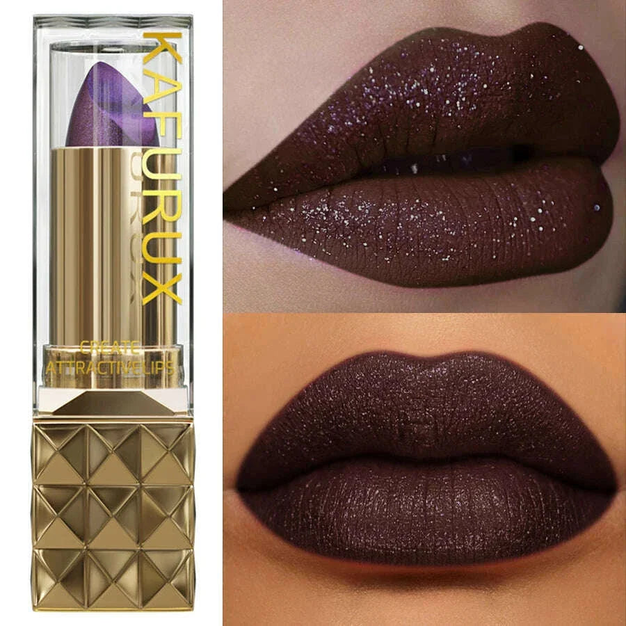 1pc Sexy Glitter Shiny Red Lipstick Pearlescent Lip Tint, Long Lasting Lip Senior Matte Lip Makeup Gifts for Women Metallic  lip