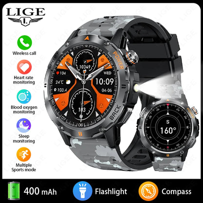 2025 New Outdoor Military Compass Smartwatch Men's 360*360 HD Large Screen Heart Rate Bluetooth Call IP68 Waterproof Smart Watch