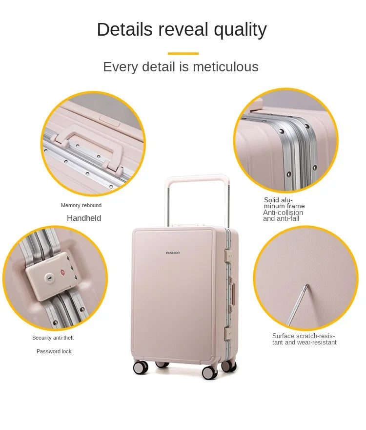 Travel Suitcase Aluminium Frame Wide Trolley Luggage Female Large Capacity Mute Universal Wheel Password Box Carry on...