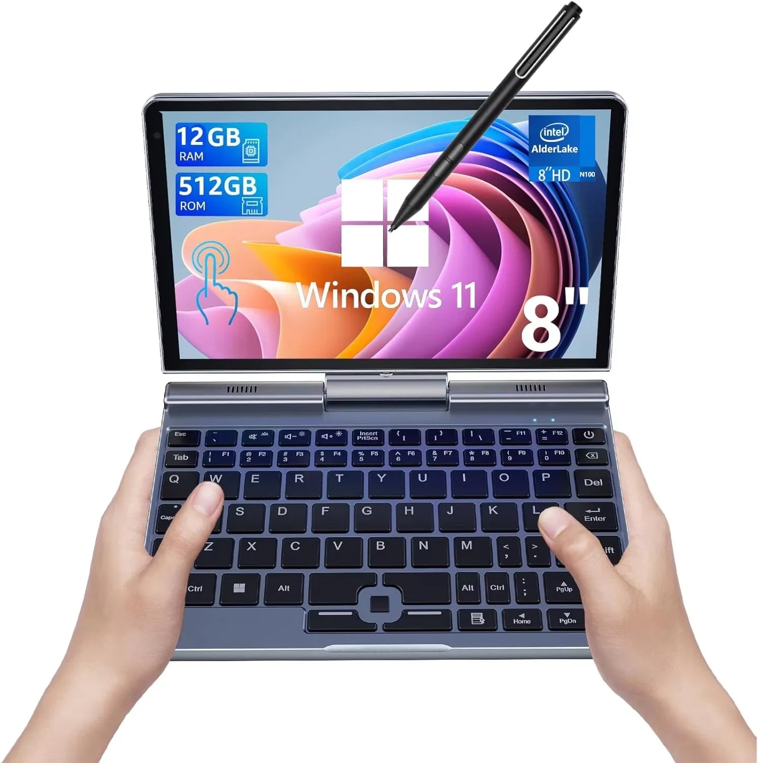 Portable Mini Laptop windows OS 8 Inch Touch Screen Notebook N150 12GB+1TB IPS Small Notebook Portable PC Micro Computer - Kimlud