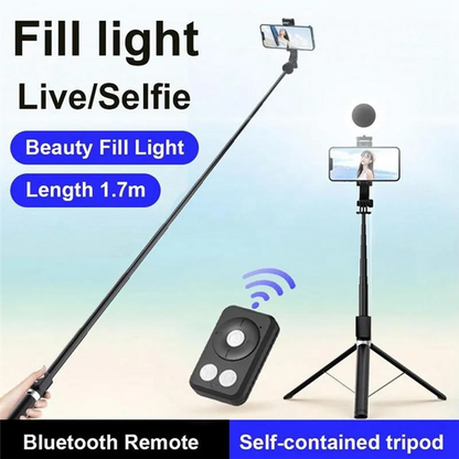 Selfie Stick Tripod With Light 67Inch Height Portable Wireless Remote Phone Tripod For Travel Cell Phone Holder Mount