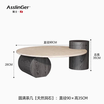 Stone Italian Side Table Nordic Natural Travertine Unique Wood Coffee Table Round Stone Designer Stolik Kawowy Home...
