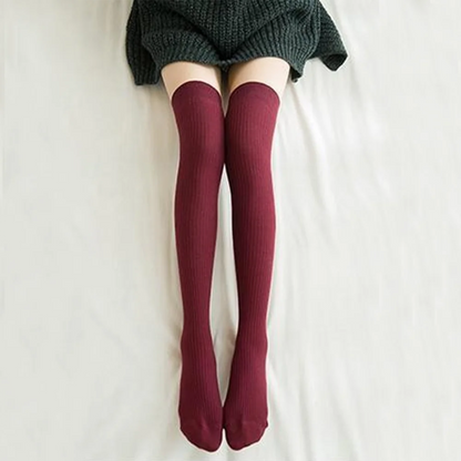 Women's Winter High Stockings Warm over Knee Soft Wool Stockings Cotton Striped Long Socks Thigh Stocking Lolita Thick Warm Sock - Kimlud