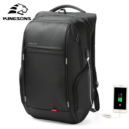 Kingsons Waterproof Men Women Backpack Type-A USB Charge Male Female School Backpacks Anti-theft Laptop Backpack 15.6,17.3 inch