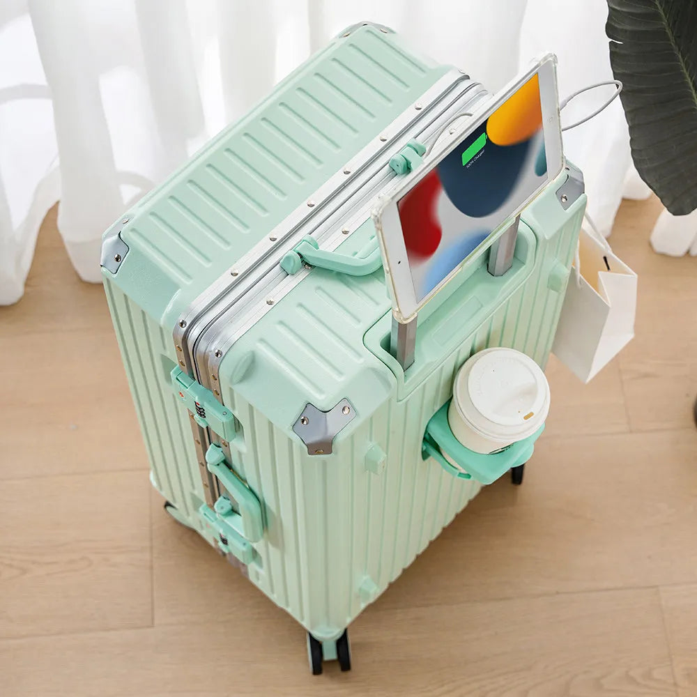 30/32-inch Large Size Luggage Multifunctional Cup Holder and Mobile Phone Holder Aluminium Framed Travel Suitcases Trip Cabin - Kimlud