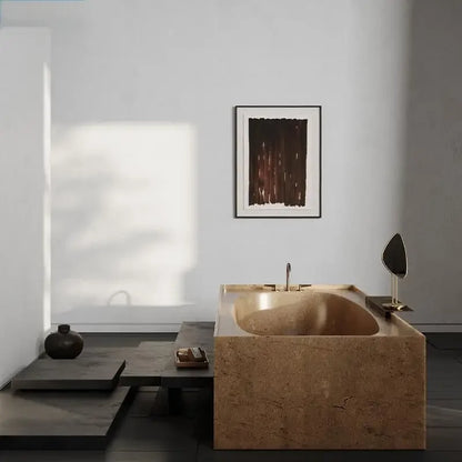 Customizable Freestanding Marble Bathtub Natural Stone Tub, Luxury Soaking Tub for Villa/Hotel, 180cm Carrara Royal Cream Bath