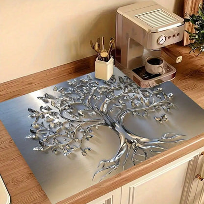 2D Flat Stove Cover Mat - Classic Tree Design with Intricate Branches & Leaves, Durable Rubber Table Protector for...