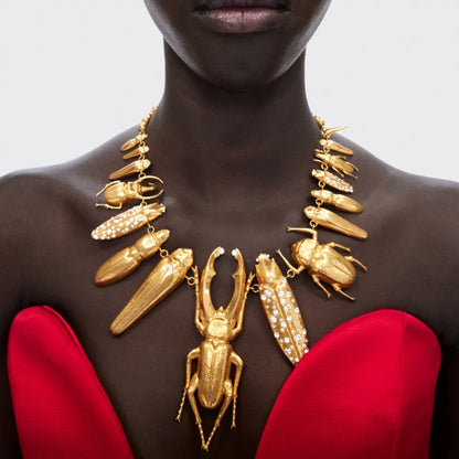 New Exaggerated Women's Chunky Metal Alloy Bug Insect Charms Necklace Fashion Brand Statement Jewelry Boutique Chain Accessory