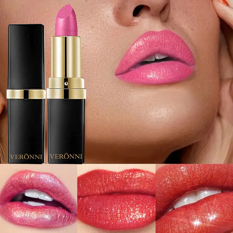Pearlescent Glitter Lipstick Metallic Waterproof Long Lasting Matte Shimmer Diamond Lipstick Women Sexy Lips Makeup...