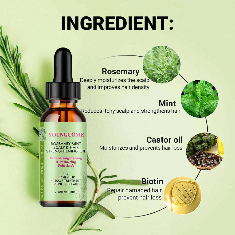 Rosemary Mint Hair Growth Oil Preventing Hair Dryness Split Moisturizing Gentle Nourishing Soft Glossy Organics Hair Care Oil
