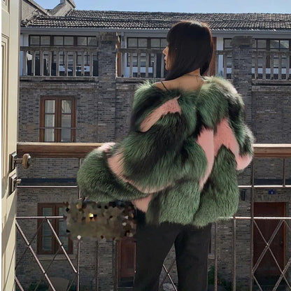 Luxury Fashion Woman Real Silver Fox Fur Short Jacket Coat Female Elegant Winter Warm Overcoat