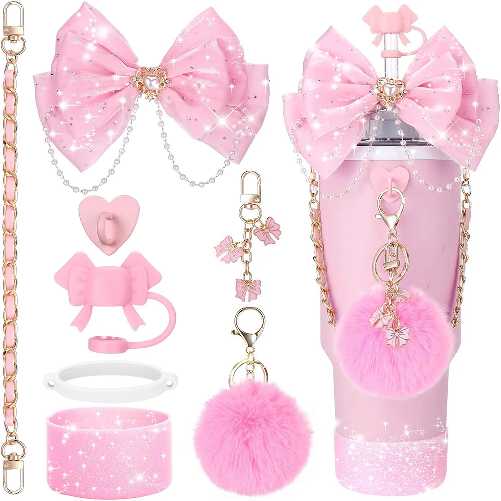 Cup Accessories for Stanley 30oz 40oz Tumbler Straw Topper Cover Water Bottle Handle Strap Cup Boot Bow Decorate Charm Chain